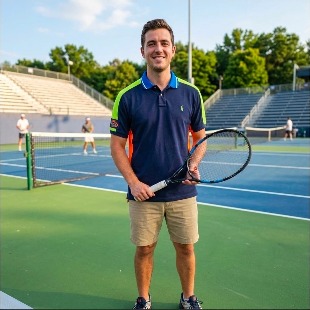 Polo Ralph Lauren US Open 2015 Ball Person Polo Shirt Navy Neon XL Custom Fit